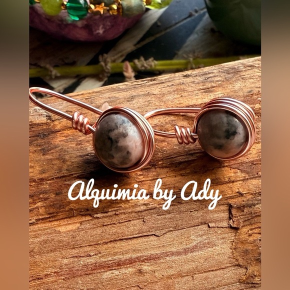 Rose gold and pink rhodonite statement  dangle earrings - Picture 1 of 2
